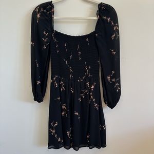 Reformation Mini Black Floral Print Dress
